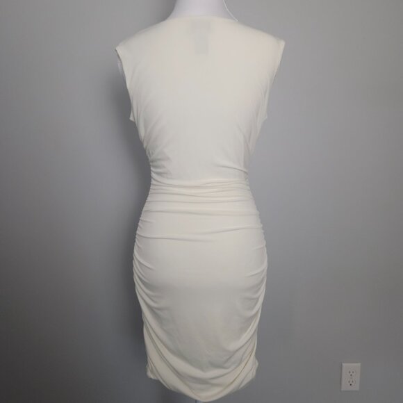 NWOT Sweet Storm M Ivory White Sleeveless Ruched Bodycon Dress Cowl Neck Medium - Picture 5 of 6